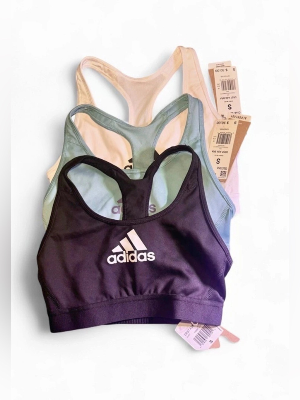 3 NWT Adidas Women Sports Bra Bundle Size Small Racerback Mesh Athletic Apparel